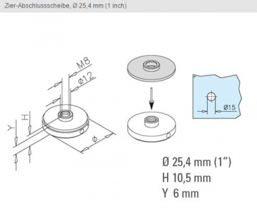 Preview: Zier-Abschlussscheibe maße 25,4 mm